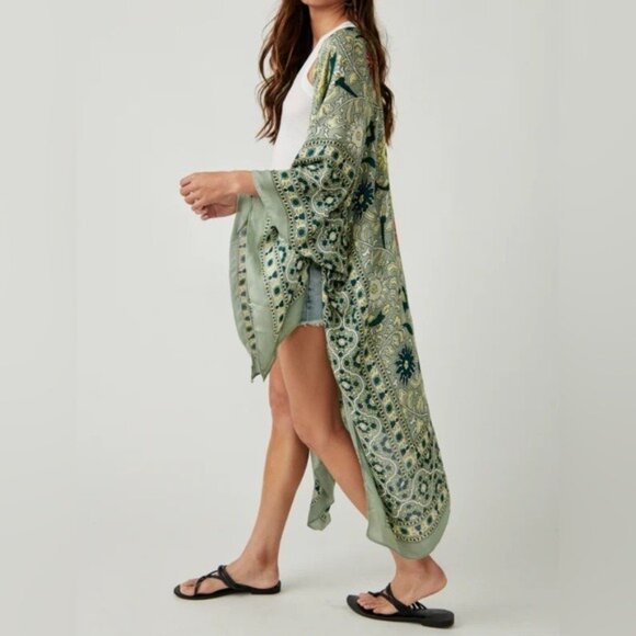 New Free People Boho Kimono Cardigan Wrap Western Feminine Shabby Chic - Picture 2 of 10